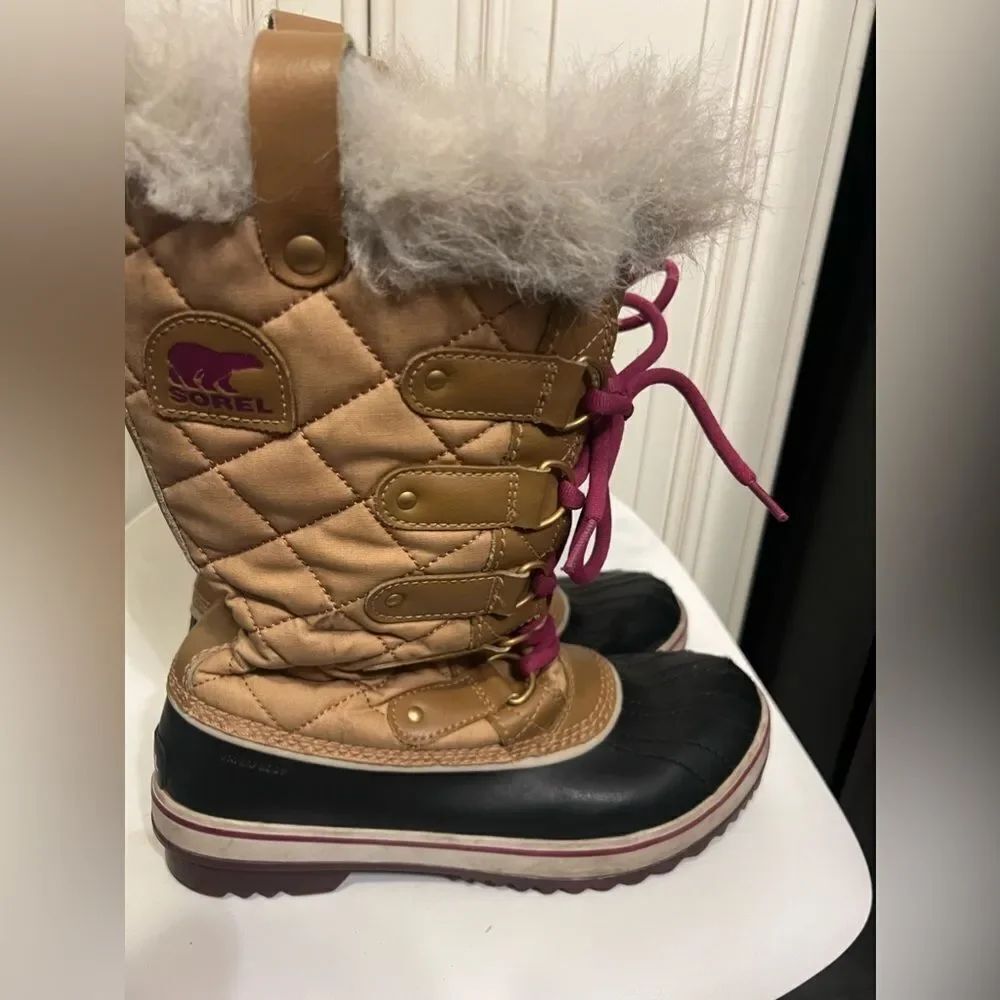 Sorel Womens Lace Up Faux Fur Trim Waterproof Knee High Boots Brown Suede Size 8